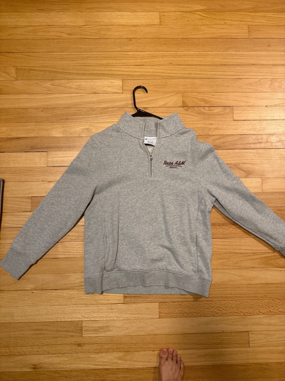 Champion Light Gray Quarter-Zip Sweatshirt with Maroon Texas A&M Logo